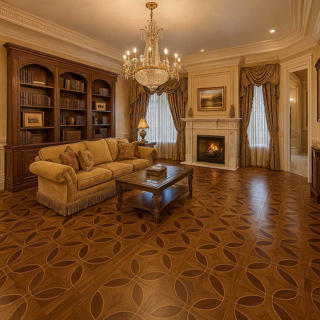 sàn gỗ hoa văn trong phong cách cổ điển châu âu