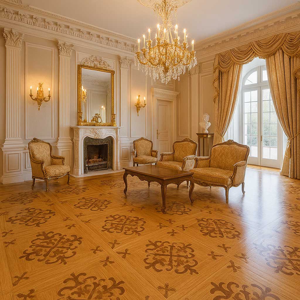 sàn gỗ hoa văn trong phong cách tân cổ điển