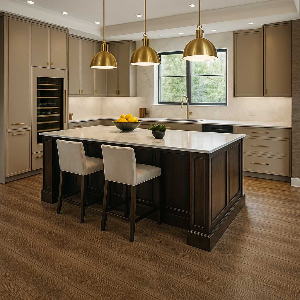 sàn gỗ lát thẳng trong phòng bếp