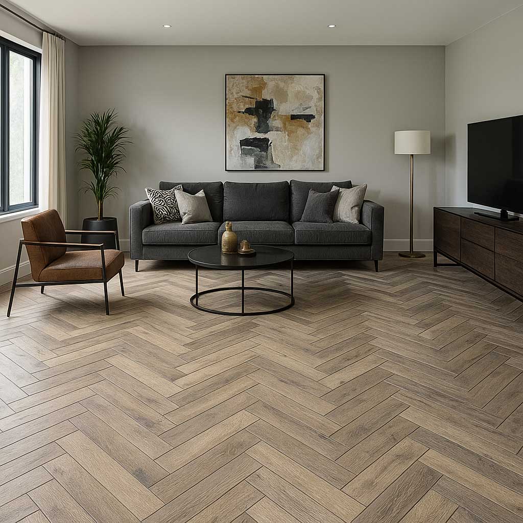 sàn gỗ xương cá trong phong cách contemporary