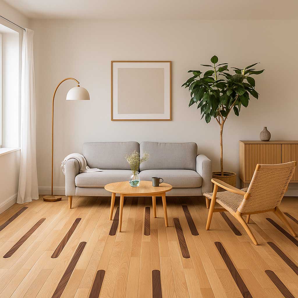 Sàn gỗ hoa văn panel hình học hiện đại