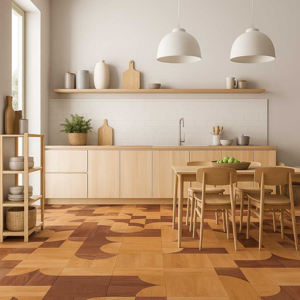 sàn gỗ hoa văn phòng bếp