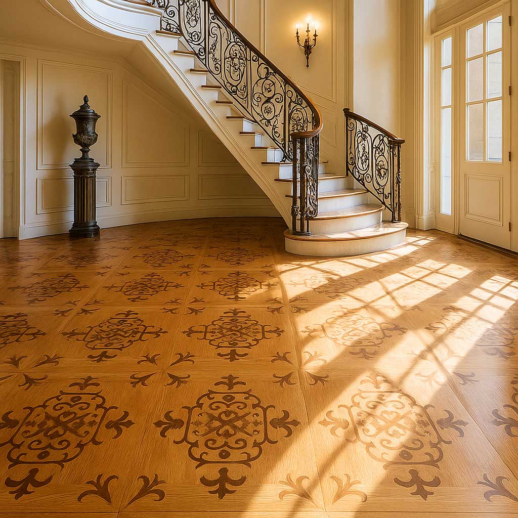 sàn gỗ hoa văn sảnh lớn