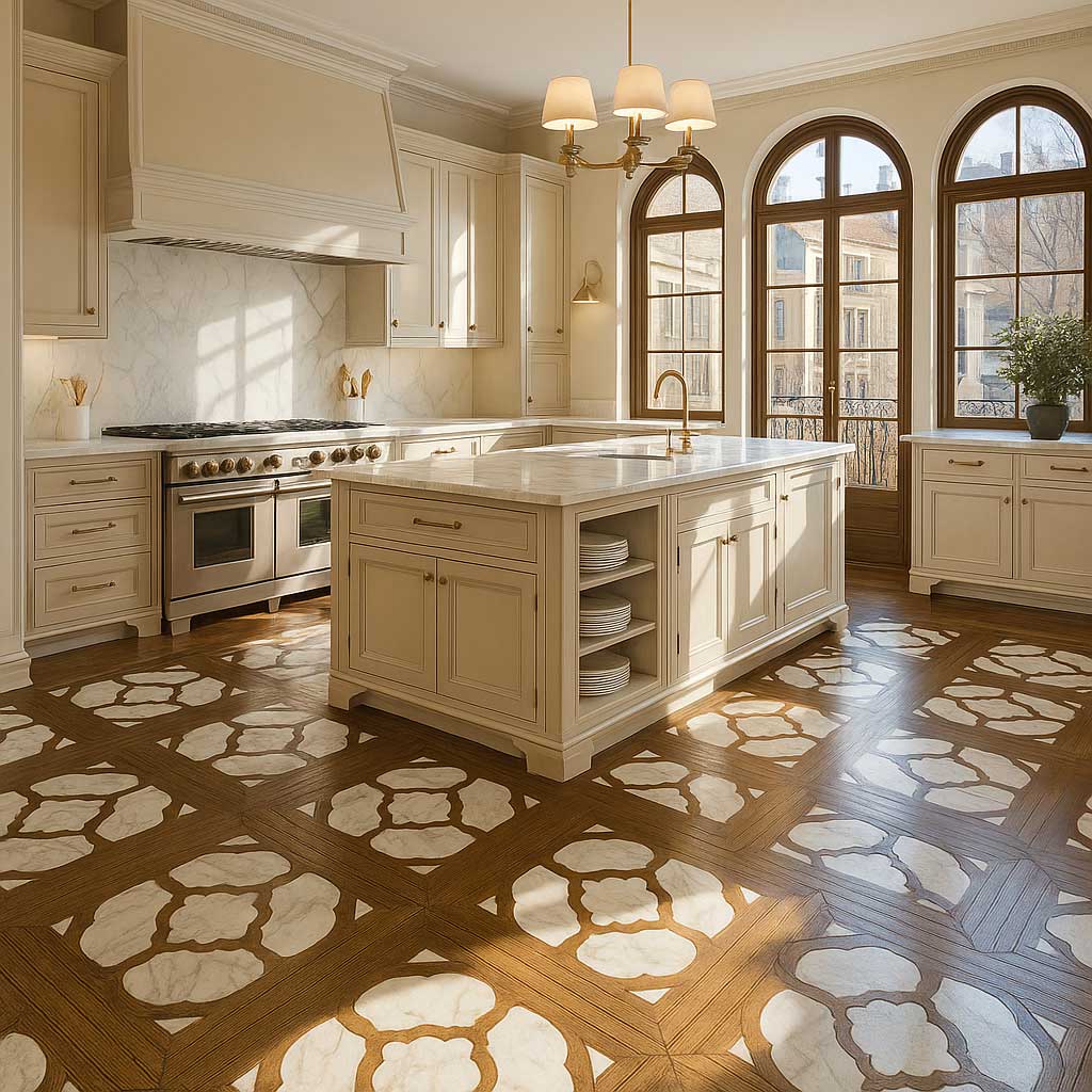 sàn gỗ hoa văn tại phòng ăn