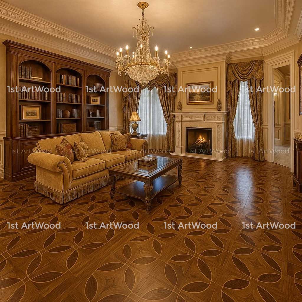 nghệ thuật tạo nên từ sàn gỗ hoa văn cổ điển