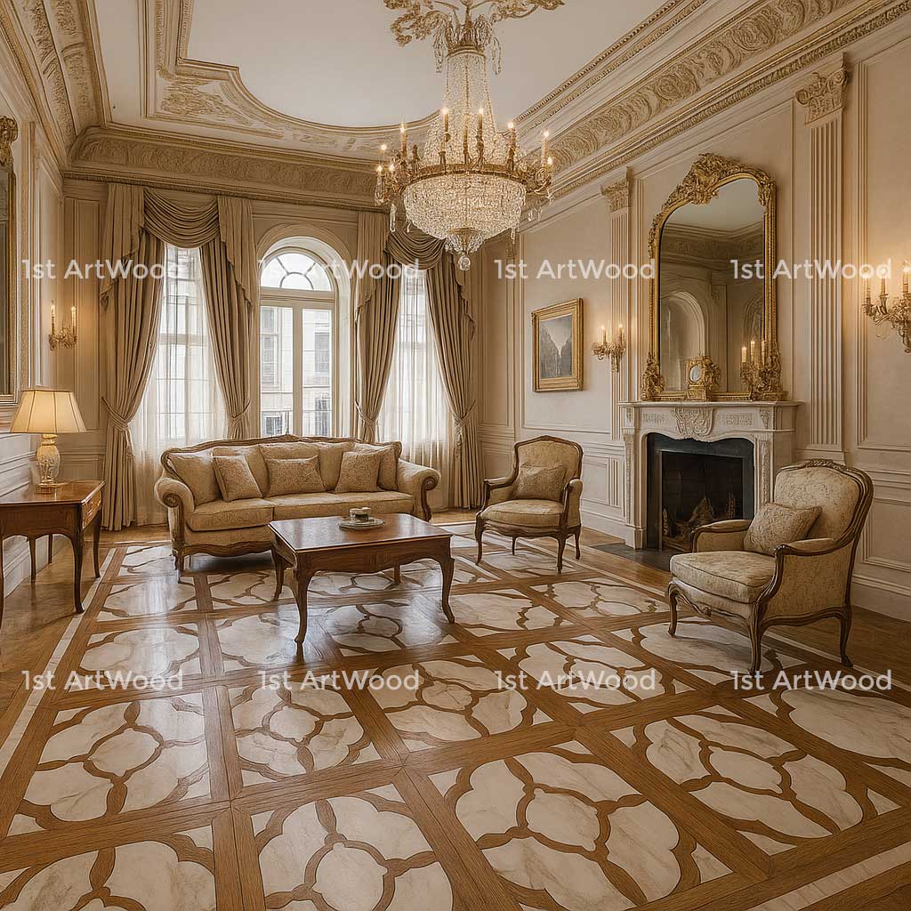 sàn gỗ hoa văn phong cách cổ điển