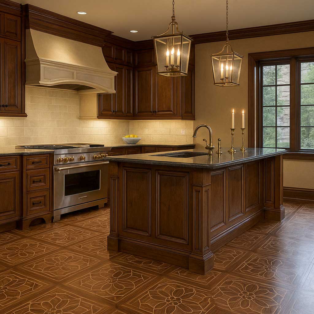 Sàn gỗ hoa văn phòng bếp