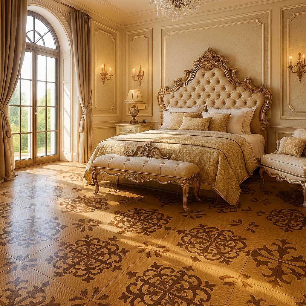 Sàn gỗ hoa văn phòng ngủ – Không gian nghệ thuật và thư giãn