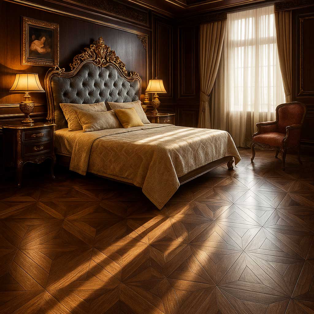 sàn gỗ hoa văn ANELLO trong phòng ngủ