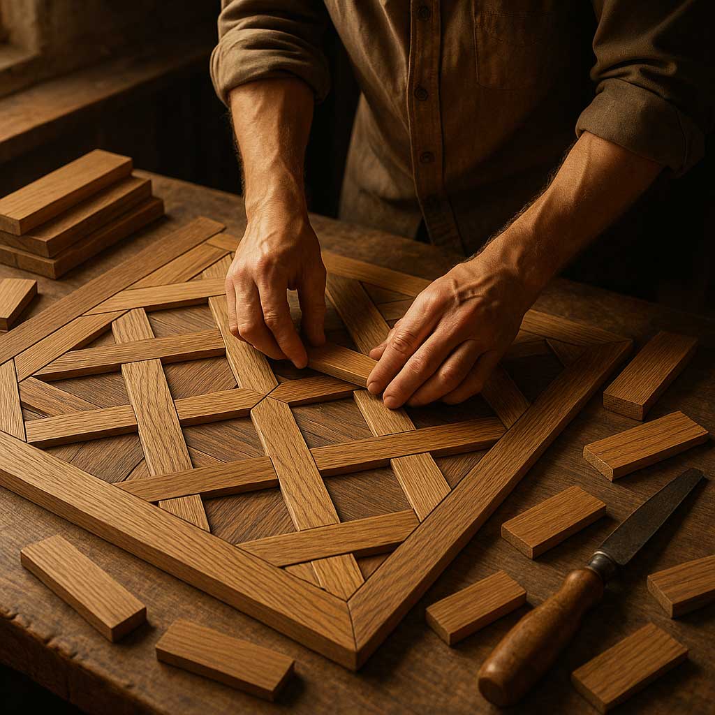 quy trình ghép hoa văn thủ công