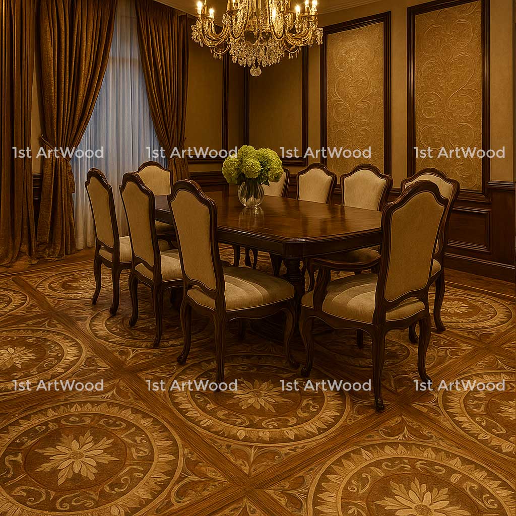 sàn gỗ hoa văn trong phòng ăn