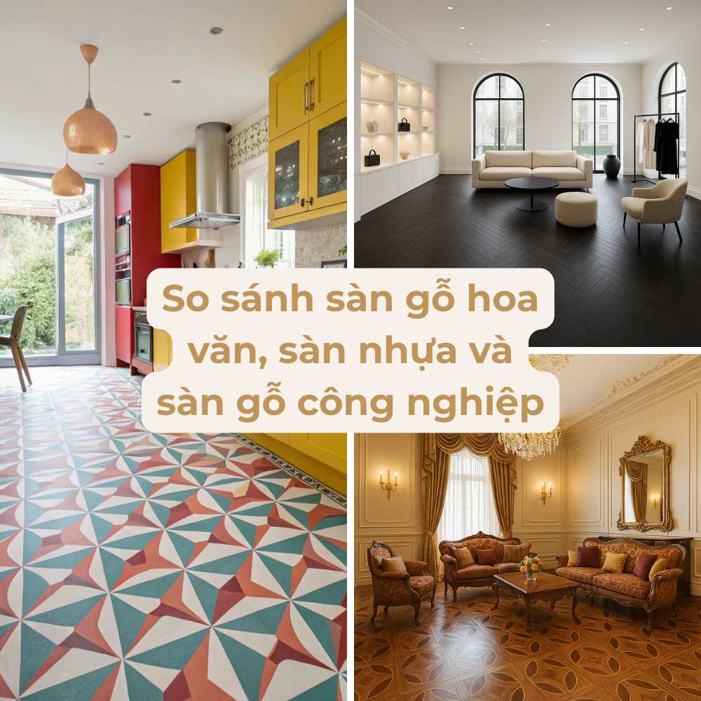 So sánh sàn gỗ hoa văn, sàn nhựa và sàn gỗ công nghiệp